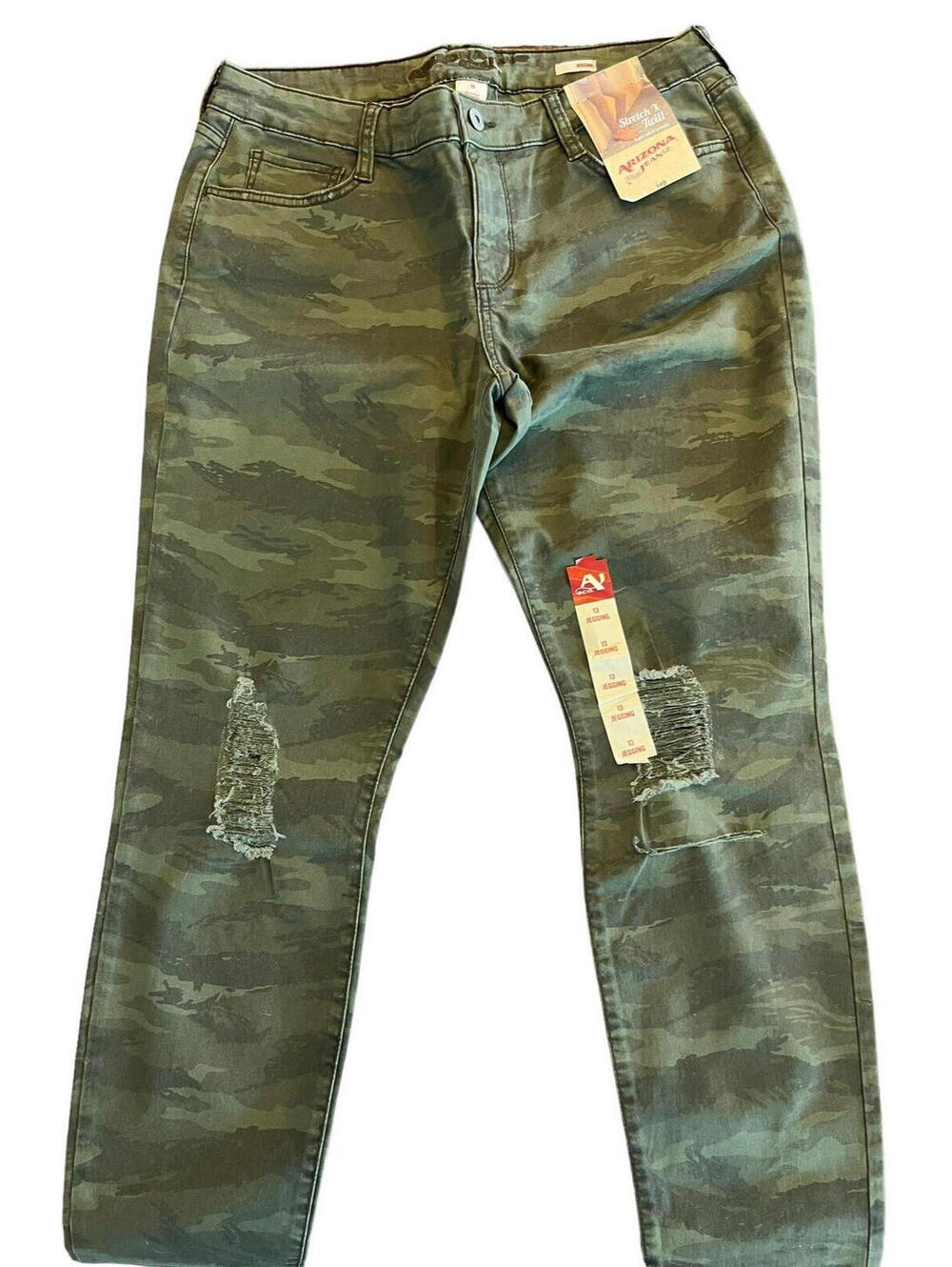 Arizona Jeans Camouflage Jeggings Juniors distressed holes and tears size 13 NWT